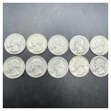 Lot Of 10 Washington Silver Quarters; See Photo Fo
