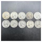 Lot Of 10 Washington Silver Quarters; See Photo Fo