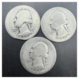 Lot of three 1937 Washington silver quarters; all