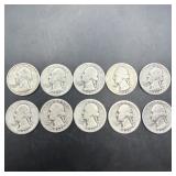 Lot Of 10 1930s Washington Silver Quarters; See Ph