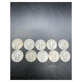 Lot Of 10 Standing Liberty Silver Quarters; Variou