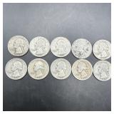 Lot Of 10 Washington Silver Quarters; See Photo Fo