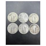 Lot Of 6 Standing Liberty Silver Quarters; See Pho