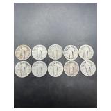 Lot Of 10 Standing Liberty Silver Quarters; Variou