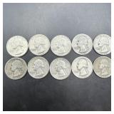 Lot Of 10 Washington Silver Quarters; See Photo Fo