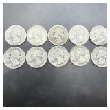 Lot Of 10 Washington Silver Quarters; See Photo Fo