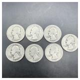 Lot Of 7 1930s Washington Silver Quarters; See Pho