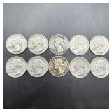 Lot Of 10 Washington Silver Quarters; See Photo Fo