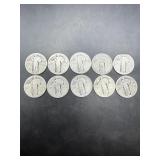 Lot Of 10 Standing Liberty Silver Quarters; Variou