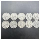 Lot Of 10 Washington Silver Quarters; See Photo Fo