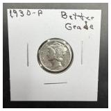 1930 Mercury Silver Dime.