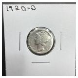 1920-d Mercury Silver Dime. Denver Issue.