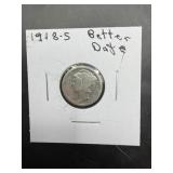 1918-s Mercury Silver Dime. San Francisco Issue.