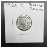 1935-s Mercury Silver Dime.