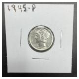 1945 Mercury Silver Dime. Final Year Of Mercury Di