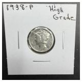 1938 Mercury Silver Dime.