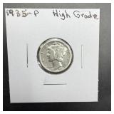 1935 Mercury Silver Dime.