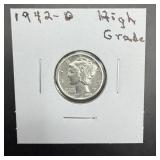 1942-d Mercury Silver Dime.