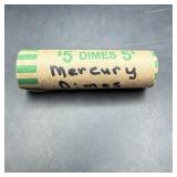 $5 Face Value Roll Silver Mercury Dimes (50 Dimes)