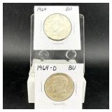 1964 & 1964-d 90% Silver Kennedy Half Dollars