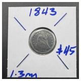 1843 Seated Liberty Silver Dime