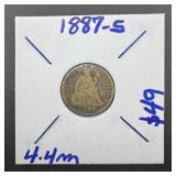 1887-s Seated Liberty Silver Dime Mintage 4,400,00