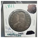 1821 Capped Bust Silver Half Dollar High Grade Min