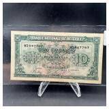 1943 WWII Belgium 10 Franc Note