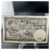 1938 Belgium 5 Franc Note