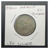 1950-Mo Mexico 50 Centavos Silver