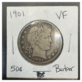 1901 Barber Silver Half Dollar
