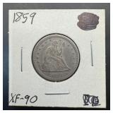 1859 Seated Liberty Silver Quarter