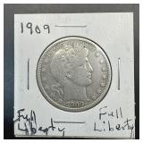 1909 Barber Silver Half Dollar