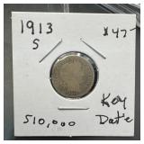 1913-s Barber Silver Dime Key Date