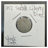 1857 Seated Liberty Silver Dime