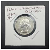 1950s Washington Silver Quarter Gem Bu
