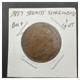 1897 Straits Settlements 1 Cent Bu+