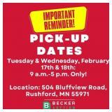 Pick-up, Wednesday, February 18th:  9 A.m.-5 P.m.