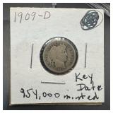 1909-d Barber Silver Dime Key Date