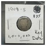 1909-s Barber Silver Dime Key Date Mintage 1,000,0