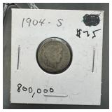 1904-s Barber Silver Dime Mintage 800,000