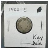 1902-s Barber Silver Dime Key Date