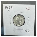 1938-s Mercury Silver Dime