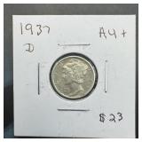 1937-d Mercury Silver Dime