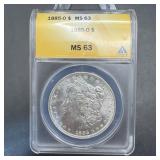1885-o Morgan Silver Dollar Ms63 Anacs Graded