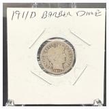 1911-d Barber Silver Dime