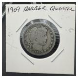 1909 Barber Silver Quarter