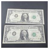 Rare Two $1 1963b Star Notes Joseph Barr Signature