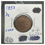1853 Half Cent High Grade Braided Hair Type Mintag