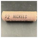 $2 Face Nickel Roll 1908 V Nickel End Coins Showin